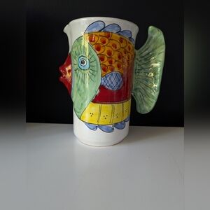 Colorful Vietri Italy Majolica Fish Form Pitcher
